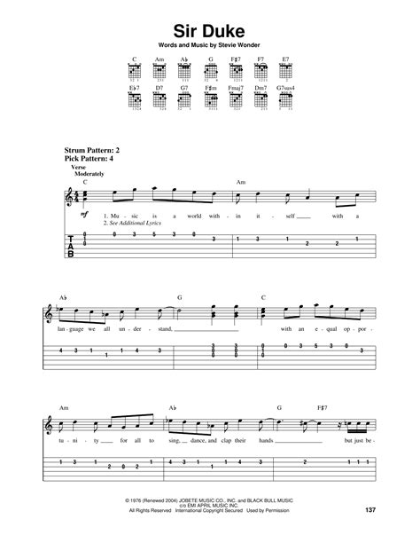 Sir Duke By Stevie Wonder Sheet Music For Easy Guitar Tab At Sheet