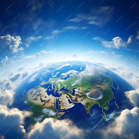 Premium Photo | Earth and clouds Earth view from space on a background of blue sky with clouds