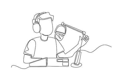 Premium Vector Single One Line Drawing Radio Host Speaks Into The