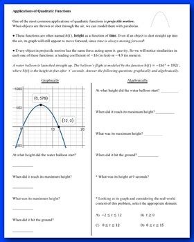 Applications of Quadratic Functions by Eddie McCarthy | TpT