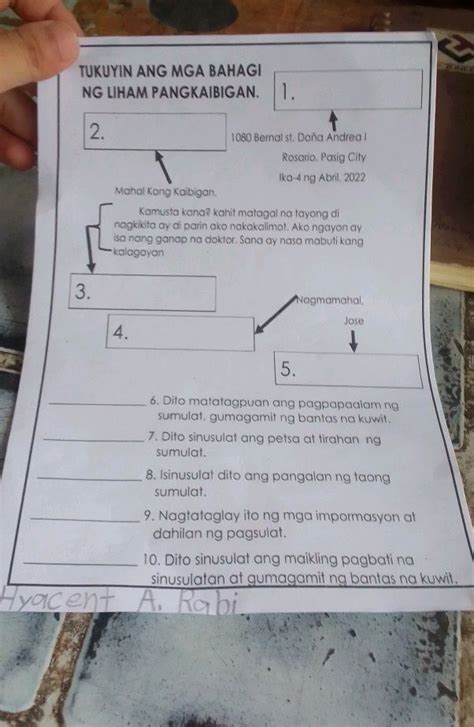 TUKUYIN ANG MGA BAHAGI NG LIHAM PANGKAIBIGAN StudyX