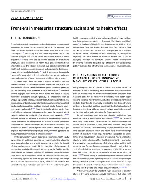 PDF Frontiers In Measuring Structural Racism And Its Health Effects