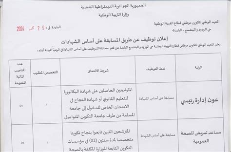 إعلان عن مسابقة توظيف بالمعهد الوطني لتكوين موظفي قطاع التربية الوطنية