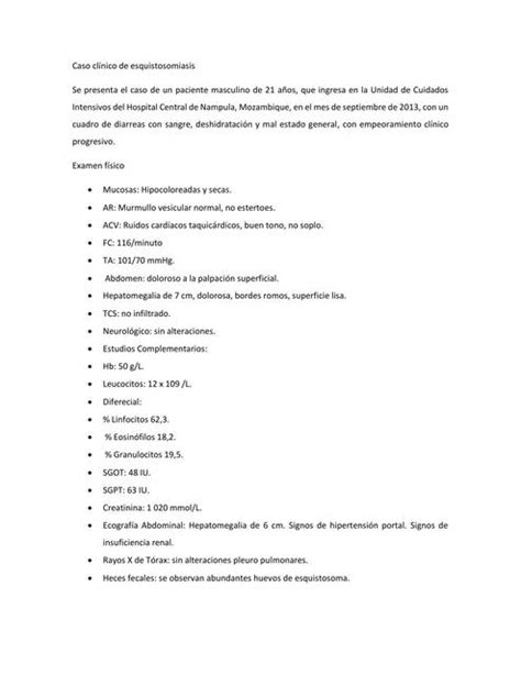 Caso Clínico de Esquistosomiasis Dra Tramadol uDocz