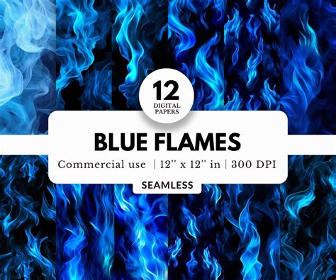 12 Blue Flames Digital Papers, Seamless Patterns, 12x12, JPG Download ...