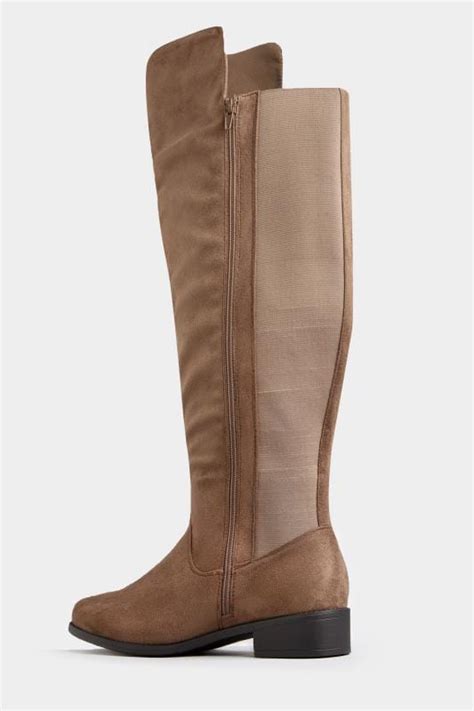 Taupe Stretch Faux Suede Over The Knee Boots In Extra Wide Fit Yours