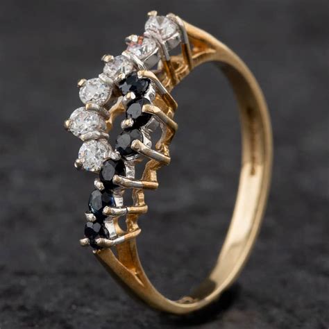 Second Hand 9ct Yellow Gold Sapphire And Cubic Zirconia Wave Design