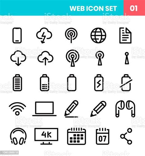 Web 技術圖示集向量圖形及更多互聯網圖片 互聯網 便攜式資訊設備 充電 Istock
