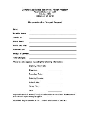 Fillable Online Reconsideration Appeal Request Form Abh Advanced