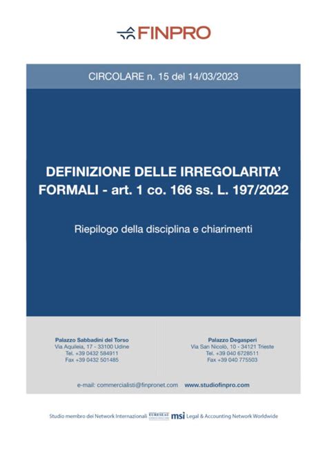 Circolare N Del Definizione Delle Irregolarit