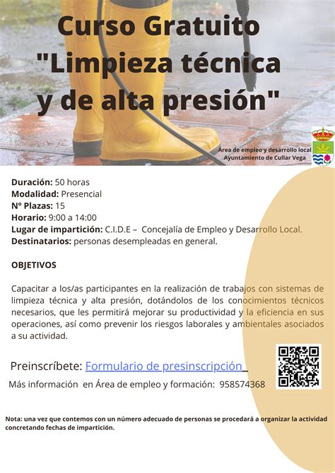 Curso gratuito para desempleados Limpieza técnica y de alta presión