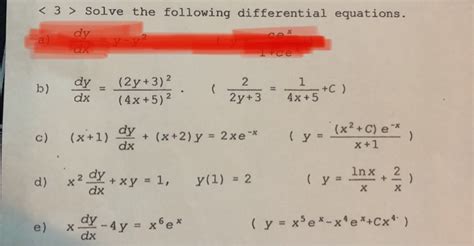 Solved Solve The Following Differential Equations