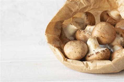 Chestnut Mushrooms In A Brown Paper Bag Eco Friendly Recycling