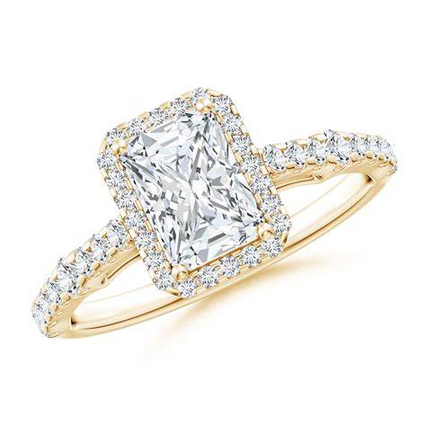 Lab Grown Radiant Cut Diamond Station Halo Engagement Ring