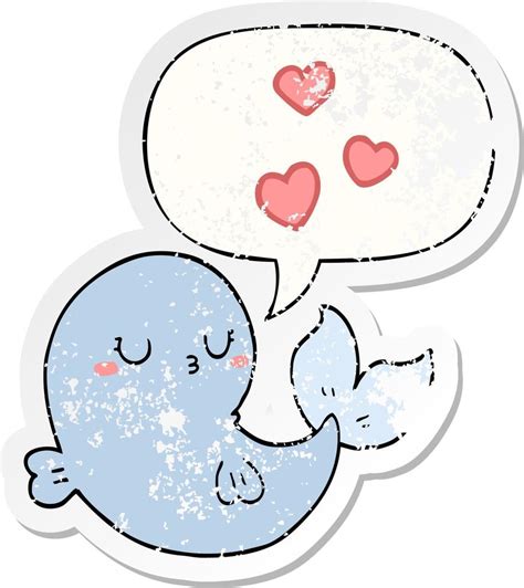 Cute Cartoon Whale In Love And Speech Bubble Distressed Sticker