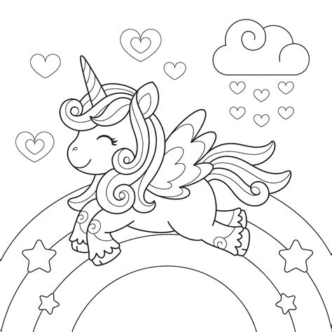 Premium Vector Cute Unicorn Rainbow Coloring Page Illustration