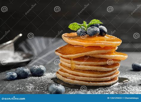 Tasty Pancakes with Berries and Honey Stock Image - Image of plate, nutrient: 126129433