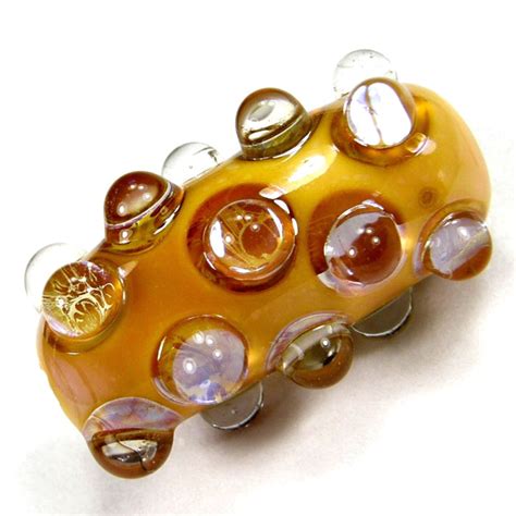 Handmade Lampwork Glass Focal Bead Tube Antique Golden Dots Shiny Covergirlbeads