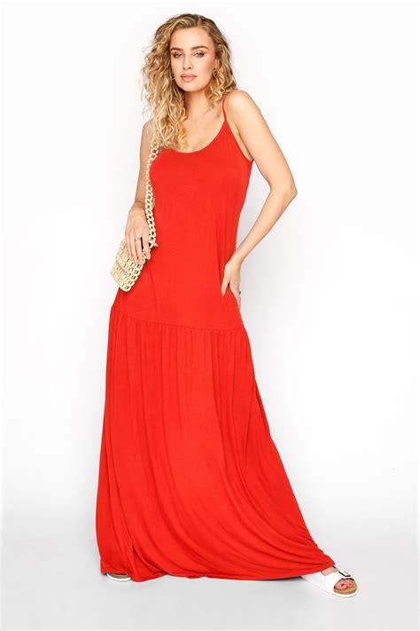 Lts Bright Orange Strappy Drop Waist Maxi Dress Long Tall Sally