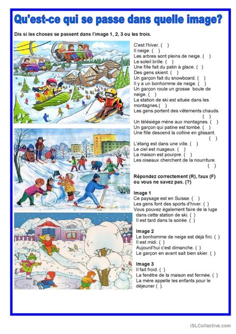 Description Image Hiver Compréhens… Français Fle Fiches Pedagogiques