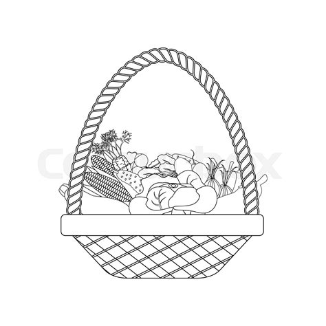 Vegetables Basket Outline Stock Vector Colourbox