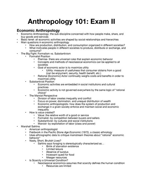 Anthropology 101 Notes Exam 2 Anthropology 101 Exam Ii Economic