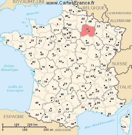 MARNE : map, cities and data of the departement of Marne 51