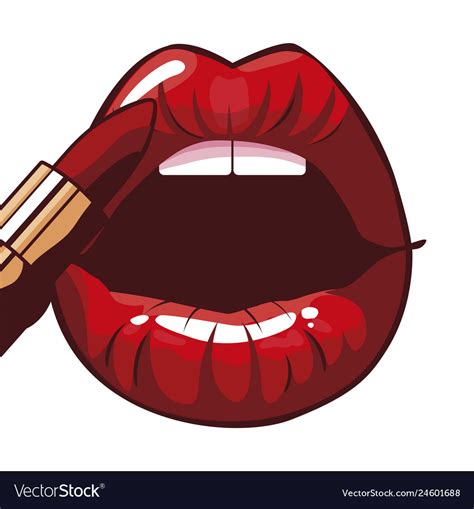 Sexy Female Lips With Lipstick Pop Art Style Vector Image