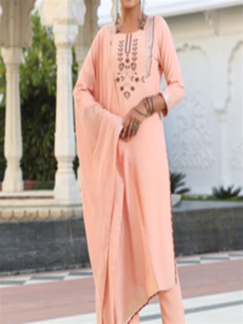 Buy Jaipur Kurti Peach Coloured Ethnic Motifs Yoke Design Regular