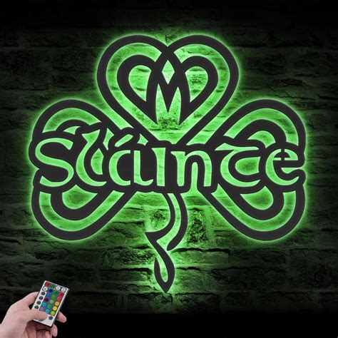 Sláinte Slainte Celtic Knot Shamrock Metal Wall Art Led Light Celtic