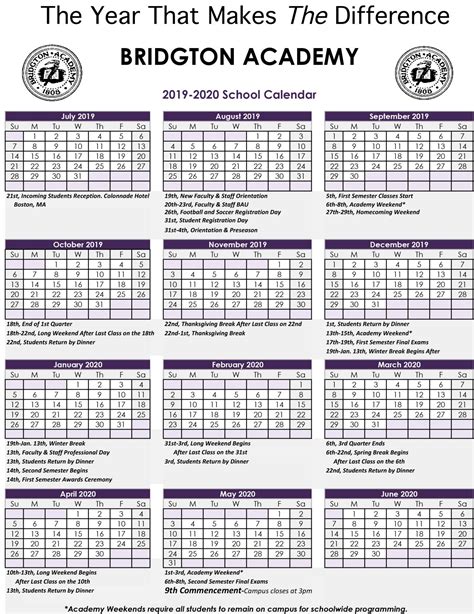 Academic Calendar - Bridgton Academy