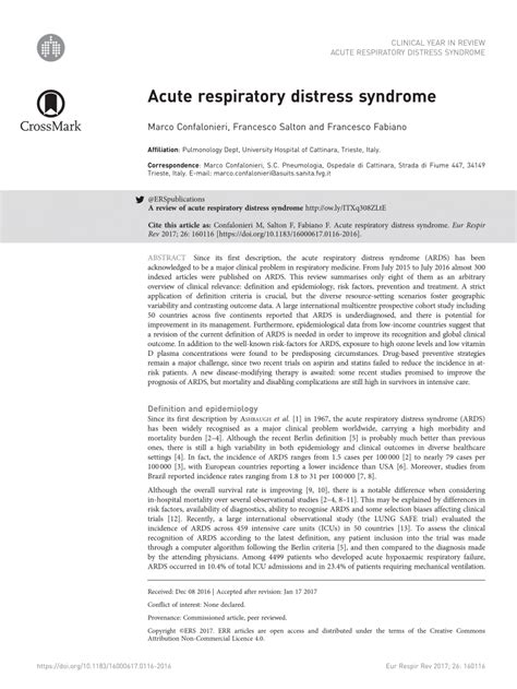 Pdf Acute Respiratory Distress Syndrome