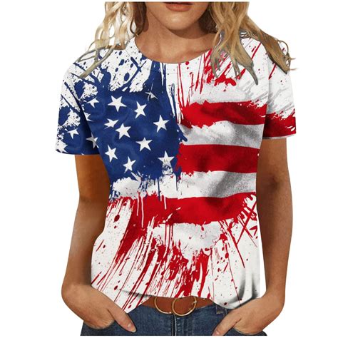 REORIAFEE Plus Size American Flag Tops Women 4th Of July Shirt