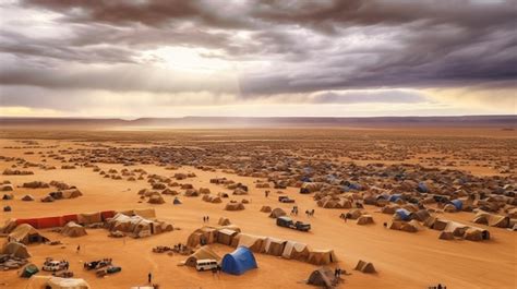 Premium AI Image | A large group of tents are set up in the desert.