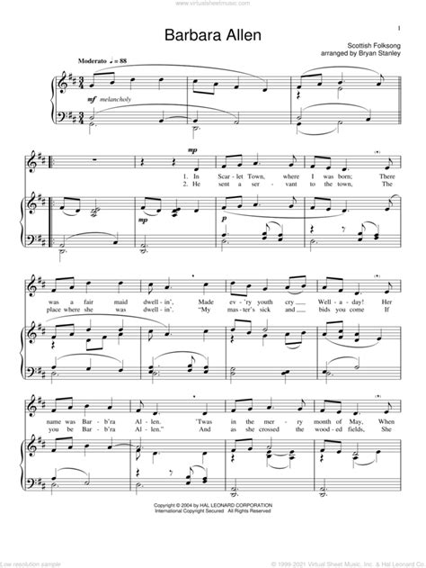 Barbara Allen Sheet Music For Voice And Piano Pdf Interactive