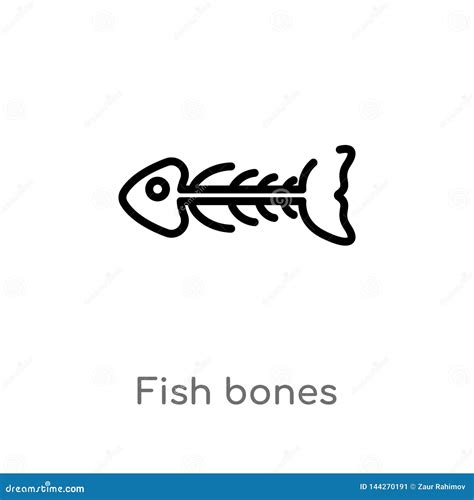 Outline Fish Bones Vector Icon Isolated Black Simple Line Element