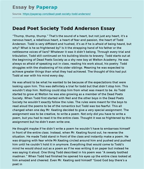 Dead Poet Society Todd Anderson Free Essay Example