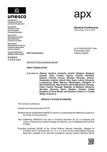 Draft Resolution Unescos Action In Ukraine