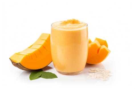 Premium AI Image A Glass Of Mango Smoothie With A Slice Of Mango