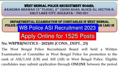 WB Police ASI Recruitment 2023 Apply For 1525 Posts Govt Job247