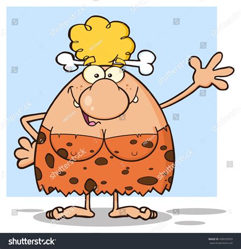 Happy Blonde Cave Woman Cartoon Mascot Stock Illustration 438359503