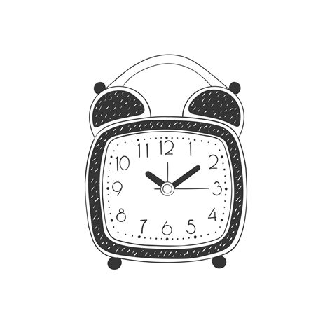 Alarm Clock Hand Drawn Retro Table Clock Illustration In Sketch Style