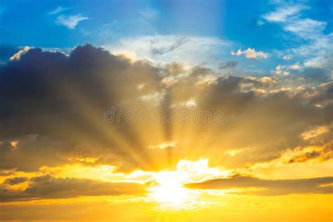 Sunset Sky with Sunset Clouds and Sun Rays Stock Photo - Image of ...