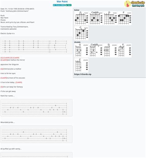 Chord War Paint Tab Song Lyric Sheet Guitar Ukulele Chords Vip