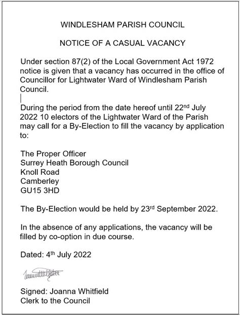 Casual Vacancy Windlesham Parish Council