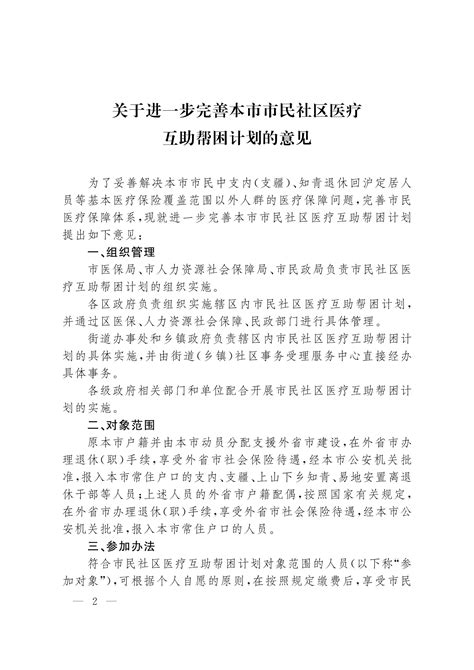 上海市人民政府办公厅转发市医保局等五部门《关于进一步完善本市市民社区医疗互助帮困计划的意见》的通知文库 报告厅