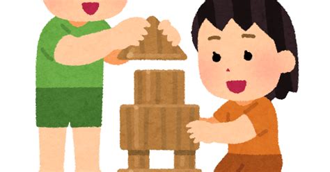 無料イラスト かわいいフリー素材集 木のおもちゃで遊ぶ子供のイラスト