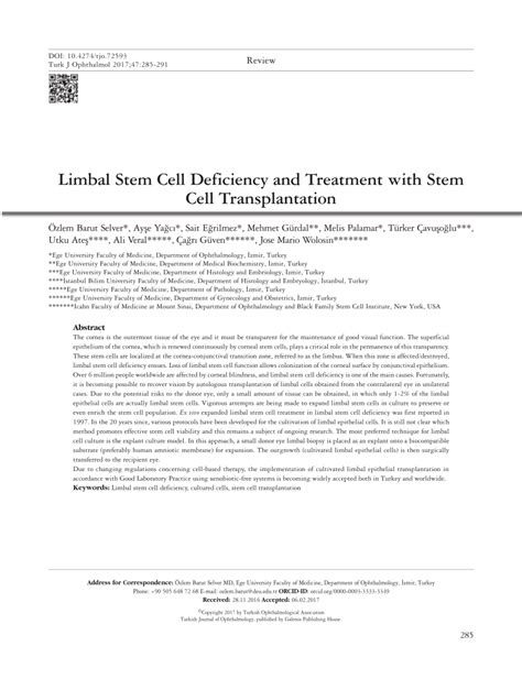 (PDF) Limbal Stem Cell Deficiency and Treatment with Stem Cell ...