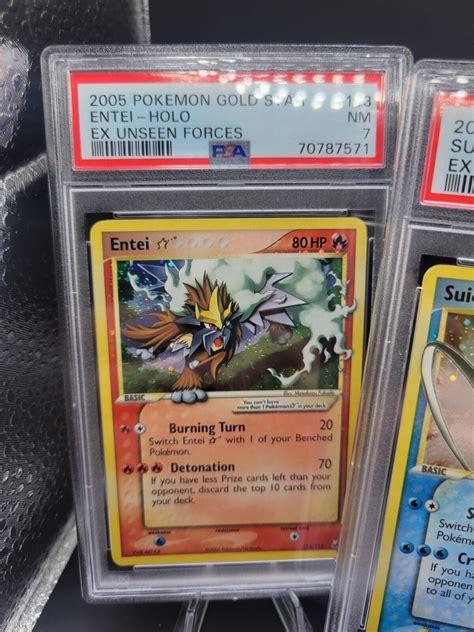 Mavin Pokemon Unseen Forces Gold Star Raikou Suicune Entei PSA 7 8