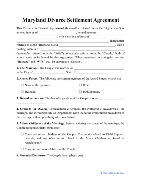 Maryland Divorce Settlement Agreement Template Fill Out Sign Online